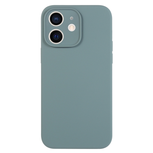 

For iPhone 12 Pure Color Liquid Silicone Fine Pore Phone Case(Pine Needle Green)
