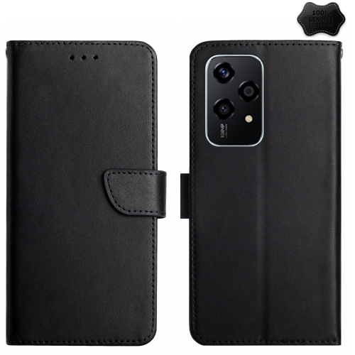 

For Honor 200 Lite HT02 Genuine Leather Fingerprint-proof Flip Phone Case(Black)