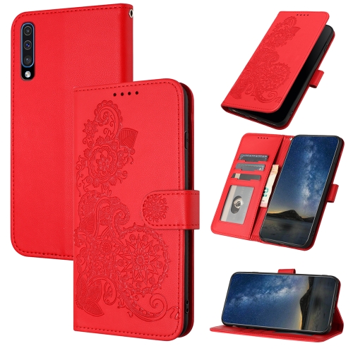 

For Samsung Galaxy A70 Datura Flower Embossed Flip Leather Phone Case(Red)