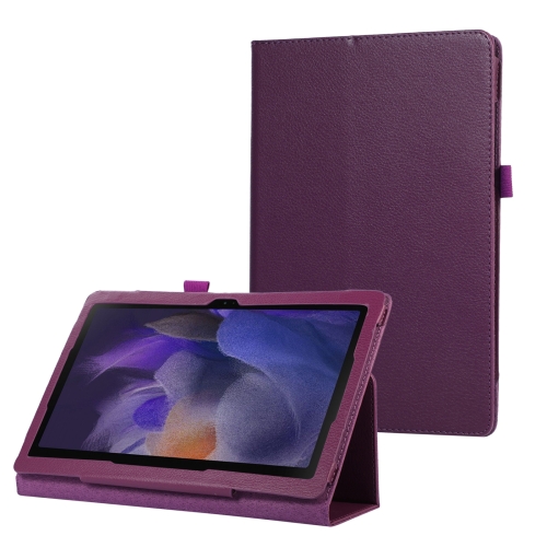

For Samsung Galaxy Tab A9 Litchi Texture Leather Tablet Case with Holder(Purple)