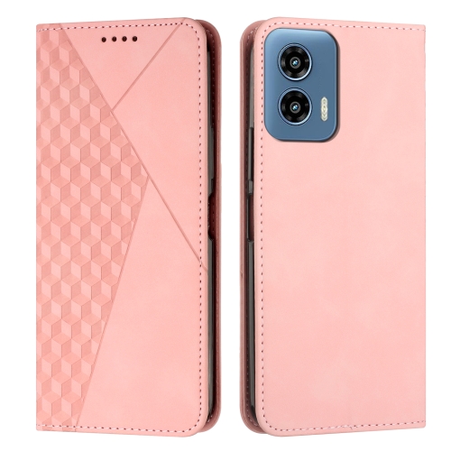 

For Motorola Moto G34 5G Diamond Splicing Skin Feel Magnetic Leather Phone Case(Rose Gold)