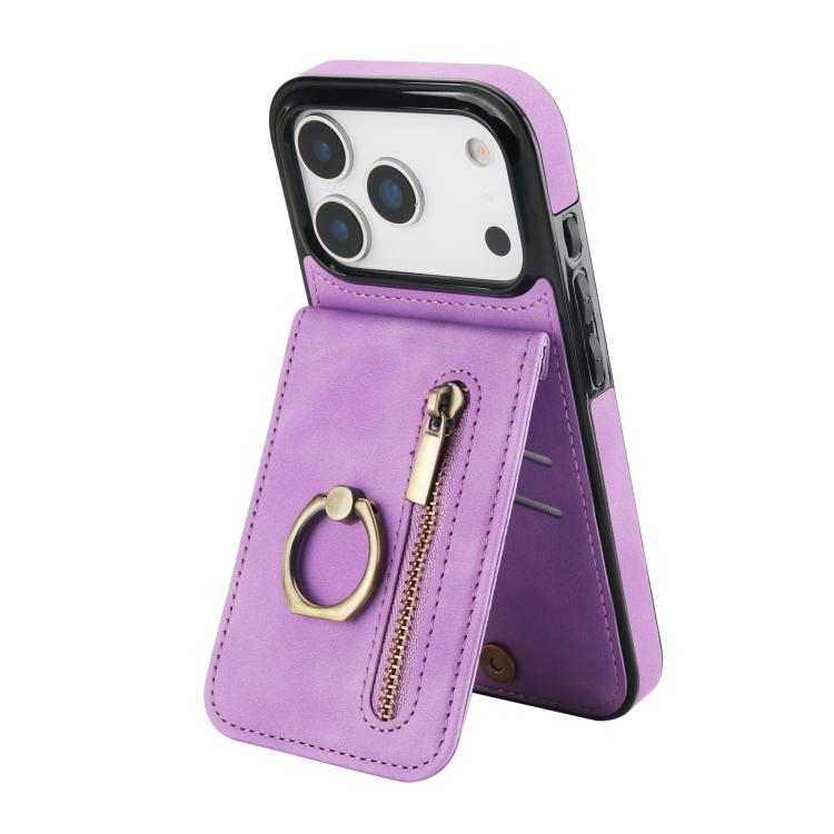 For iPhone 17 Pro Retro Ring and Zipper RFID Card Slot Phone Case(Purple)
For iPhone 17 Pro Retro Ring and Zipper RFID Card Slot Phone Case(Purple)