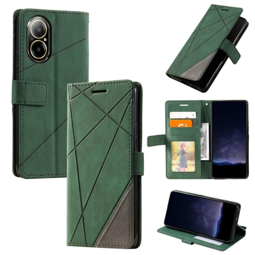 

For Realme C67 4G Skin Feel Splicing Leather Phone Case(Green)