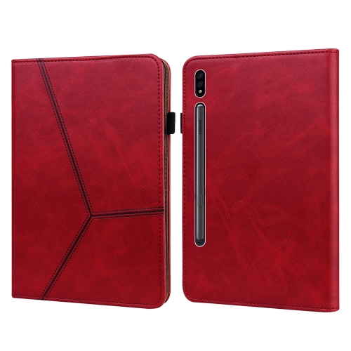 

For Samsung Galaxy Tab S7/S8/S9/S9 FE Solid Color Stripe Embossed Leather Tablet Case(Red)