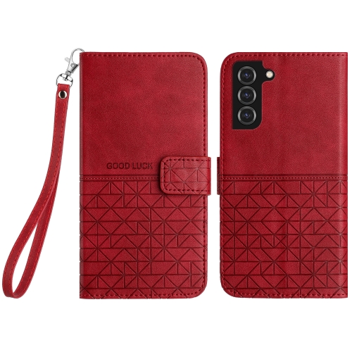 

For Samsung Galaxy S21 5G Rhombic Texture Leather Phone Case with Lanyard(Red)