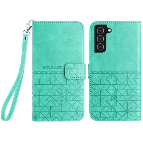 

For Samsung Galaxy S21 5G Rhombic Texture Leather Phone Case with Lanyard(Green)