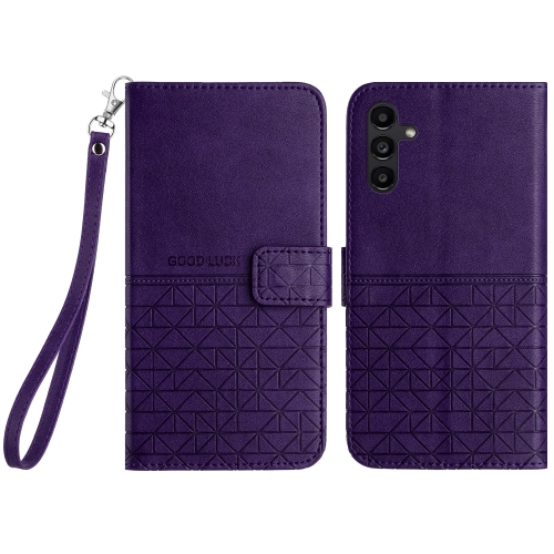 

For Samsung Galaxy S23 FE 5G Rhombic Texture Leather Phone Case with Lanyard(Purple)