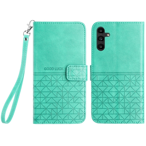 

For Samsung Galaxy S23 FE 5G Rhombic Texture Leather Phone Case with Lanyard(Green)