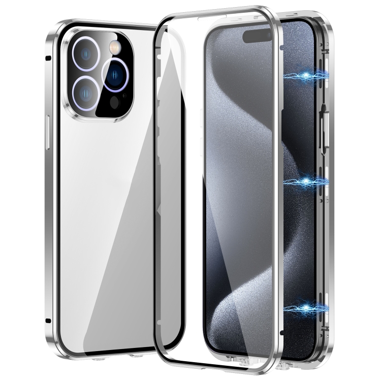 For iPhone 15 Pro Max Magnetic Double-buckle HD Tempered Glass Phone Case(Silver)
For iPhone 15 Pro Max Magnetic Double-buckle HD Tempered Glass Phone Case(Silver)