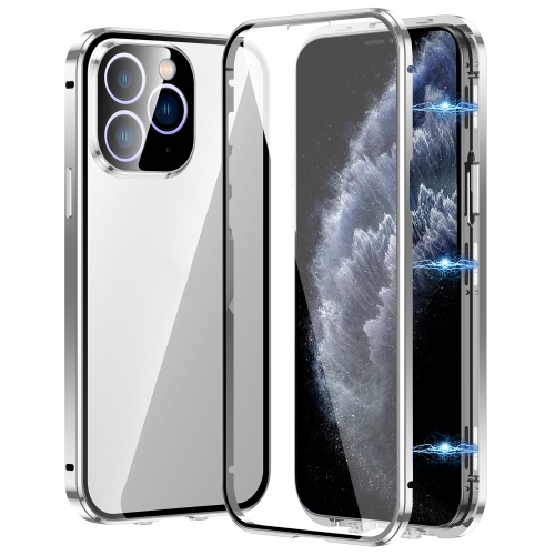 

For iPhone 11 Pro Magnetic Double-buckle HD Tempered Glass Phone Case(Silver)