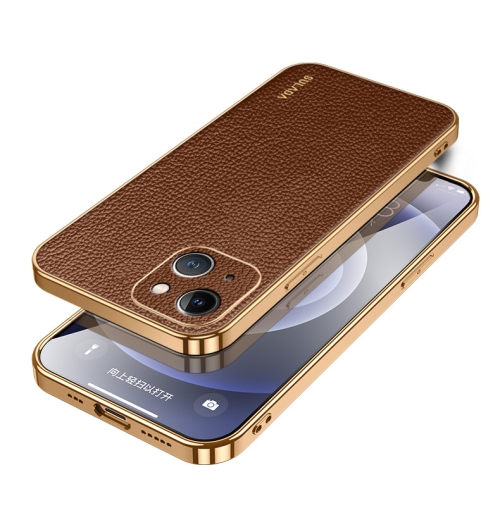 

For iPhone 15 Plus SULADA TPU + Litchi Texture Leather Phone Case(Brown)
