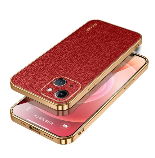 

For iPhone 15 SULADA TPU + Litchi Texture Leather Phone Case(Red)