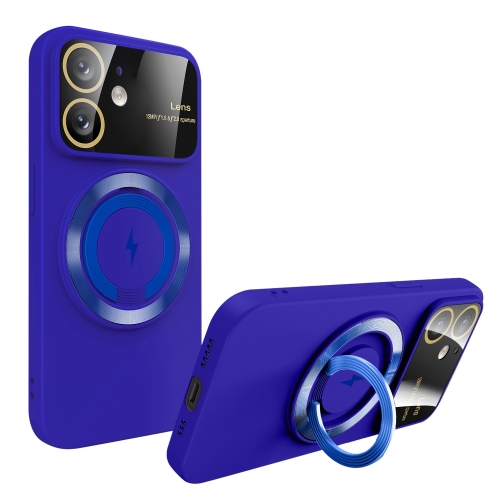 

For iPhone 12 Large Window MagSafe Magnetic Holder Phone Case(Klein Blue)