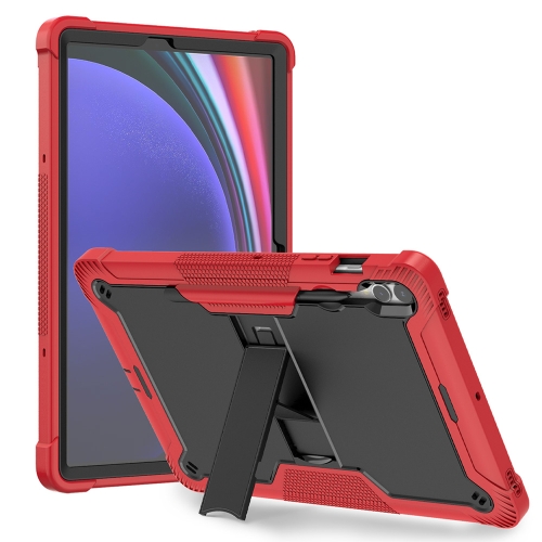 

For Samsung Galaxy Tab S9+ Shockproof Silicone Hybrid PC Tablet Case with Holder(Black + Red)