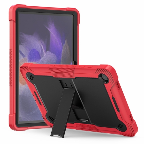 

For Samsung Galaxy Tab A9 Shockproof Silicone Hybrid PC Tablet Case with Holder(Black + Red)