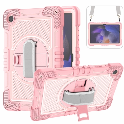 

For Samsung Galaxy Tab A9+ 360 Degree Rotation PC Contrast Silicone Tablet Case(Rose Gold)