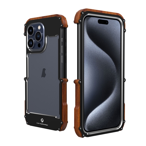 

For iPhone 15 Pro Max R-JUST Ironwood Generation Metal + Wood Phone Case
