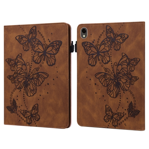 

For Samsung Galaxy Tab S9 Embossed Butterfly Pattern Horizontal Flip Leather Tablet Case(Brown)