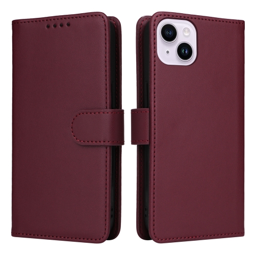 

For iPhone 14 Plus BETOPNICE BN-005 2 in 1 Detachable Imitate Genuine Leather Phone Case(Wine Red)