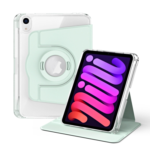 

For iPad mini 6 360 Rotation Detachable Clear Acrylic Leather Tablet Case(Light Green)