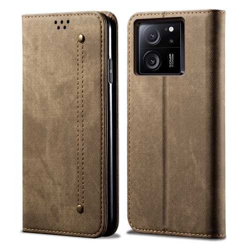 

For Xiaomi Redmi K60 Ultra / 13T Denim Texture Casual Style Horizontal Flip Leather Case(Khaki)