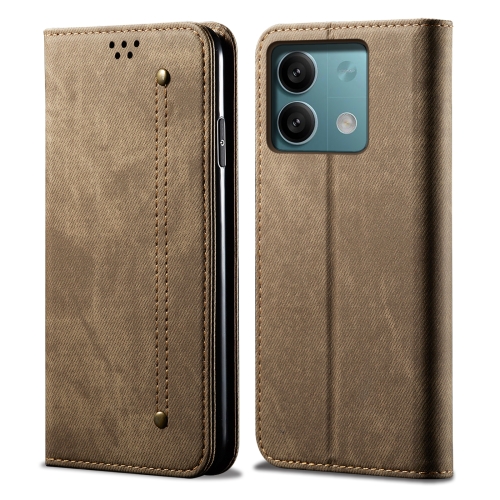 

For Xiaomi Redmi Note 13 Denim Texture Casual Style Horizontal Flip Leather Case(Khaki)