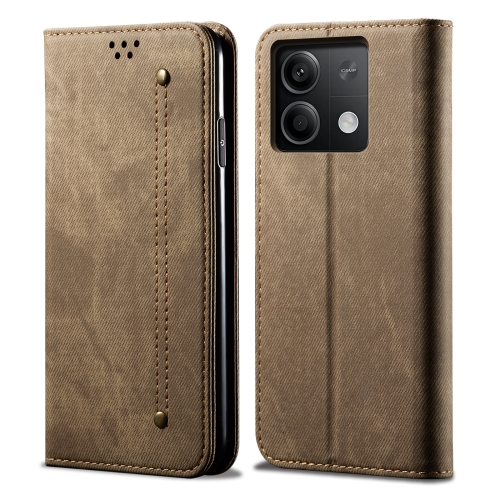 

For Xiaomi Redmi 13C 5G Global Denim Texture Casual Style Horizontal Flip Leather Case(Khaki)