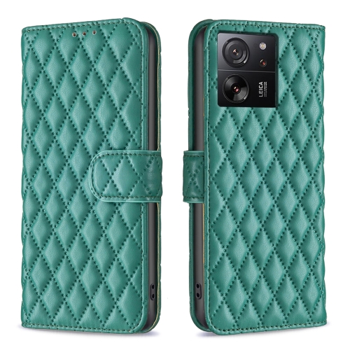 

For Xiaomi 13T / 13T Pro / Redmi K60 Ultra Diamond Lattice Wallet Leather Flip Phone Case(Green)