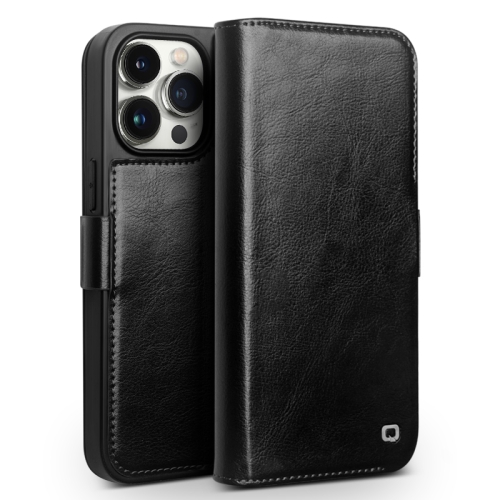 

For iPhone 15 Pro Max QIALINO Classic 103 Buckle Genuine Leather Phone Case(Black)