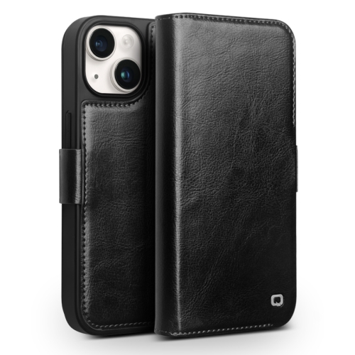

For iPhone 15 QIALINO Classic 103 Buckle Genuine Leather Phone Case(Black)