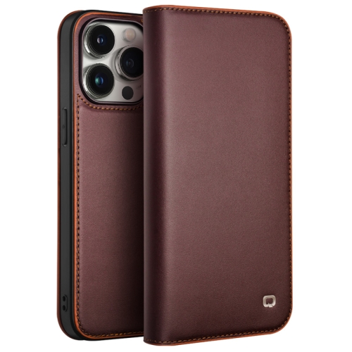 

For iPhone 15 Pro Max QIALINO Classic Gen2 Genuine Leather Phone Case(Brown)