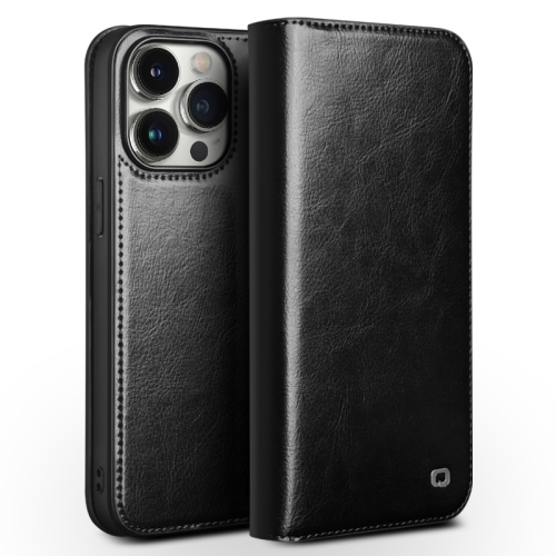 

For iPhone 15 Pro Max QIALINO Classic Genuine Leather Phone Case(Black)