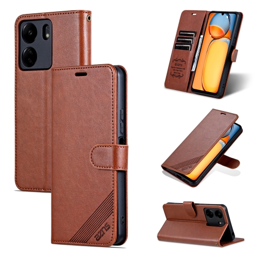 

For Xiaomi Poco C65/Redmi 13C AZNS Sheepskin Texture Flip Leather Phone Case(Brown)