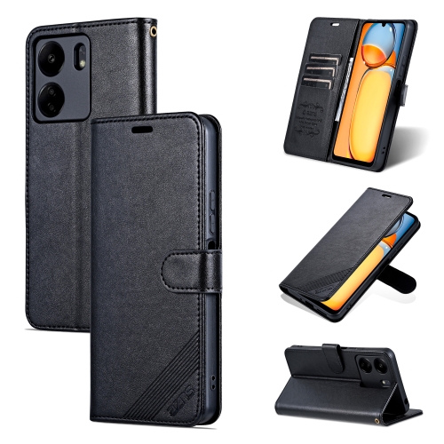 

For Xiaomi Poco C65/Redmi 13C AZNS Sheepskin Texture Flip Leather Phone Case(Black)