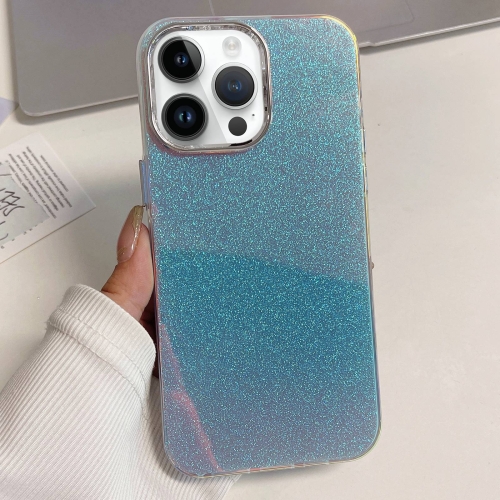 

For iPhone 12 Pro Max Electroplated Frame IMD Glitter Powder Phone Case(Silver Blue)