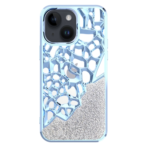 

For iPhone 14 Plus Diamond Style Hollow Heat Dissipation Electroplated TPU Phone Case(Blue)