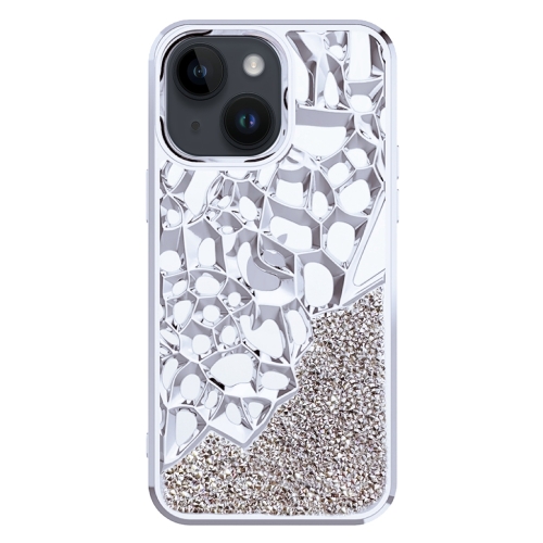 

For iPhone 14 Plus Diamond Style Hollow Heat Dissipation Electroplated TPU Phone Case(Silver)