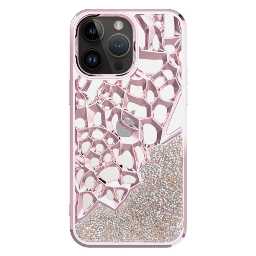 

For iPhone 14 Pro Max Diamond Style Hollow Heat Dissipation Electroplated TPU Phone Case(Pink)