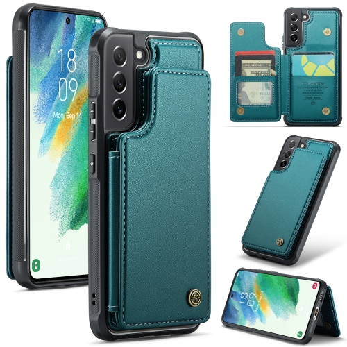 

For Samsung Galaxy S21 FE 5G CaseMe C22 Card Slots Holder RFID Anti-theft Phone Case(Blue Green)