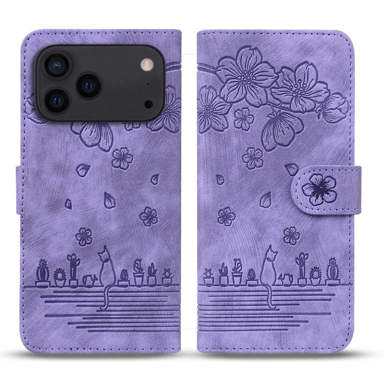 For iPhone 17 Pro Max Cartoon Sakura Cat Embossed Leather Phone Case(Purple)
For iPhone 17 Pro Max Cartoon Sakura Cat Embossed Leather Phone Case(Purple)