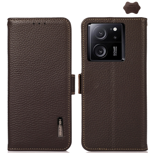 

For Xiaomi Redmi K60 Ultra / 13T KHAZNEH Side-Magnetic Litchi Genuine Leather RFID Phone Case(Brown)