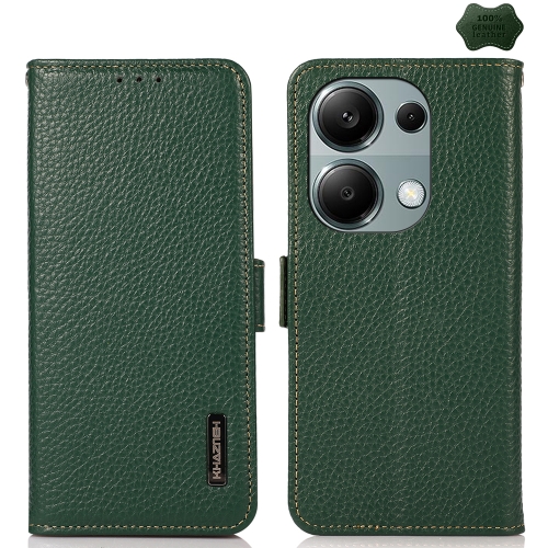 

For Xiaomi Redmi Note 13 Pro 4G/Poco M6 Pro 4G KHAZNEH Side-Magnetic Litchi Genuine Leather RFID Phone Case(Green)