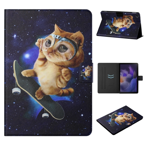

For Samsung Galaxy Tab A9 Colored Drawing Horizontal Flip PU Tablet Case with Sleep / Wake-up Function(Skateboard Cat)