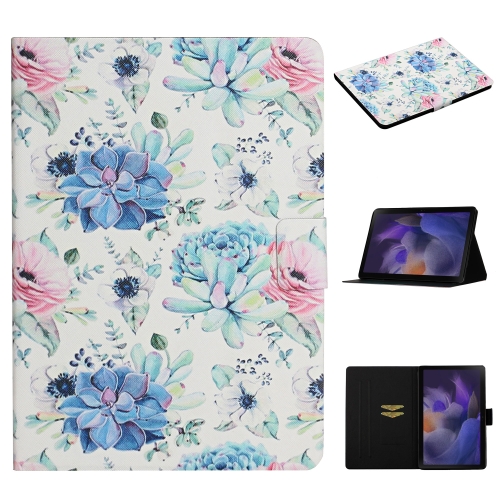 

For Samsung Galaxy Tab A9+ Flower Pattern Horizontal Flip PU Tablet Case with Sleep / Wake-up Function(Blue Flower On White)