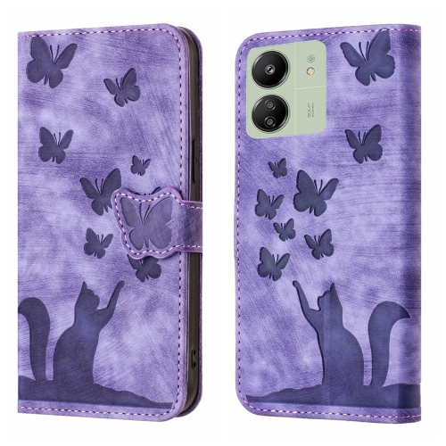 

For Xiaomi Redmi 13C / POCO C65 Butterfly Cat Embossing Flip Leather Phone Case(Purple)