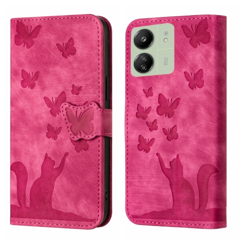 

For Xiaomi Redmi 13C / POCO C65 Butterfly Cat Embossing Flip Leather Phone Case(Red)
