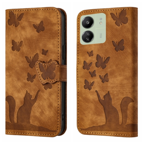 

For Xiaomi Redmi 13C / POCO C65 Butterfly Cat Embossing Flip Leather Phone Case(Brown)
