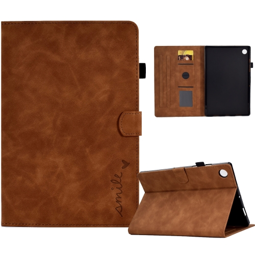 

For Samsung Galaxy Tab A9 Embossed Smile Flip Smart Leather Tablet Case(Brown)
