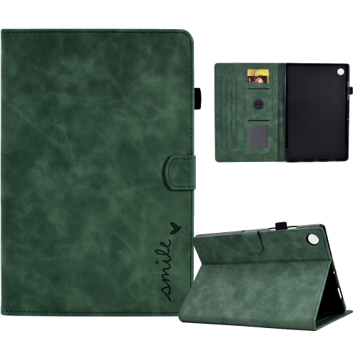 

For Samsung Galaxy Tab A9+ Embossed Smile Flip Smart Leather Tablet Case(Green)