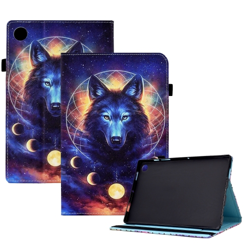

For Samsung Galaxy Tab A9+ Colored Drawing Stitching Elastic Band Leather Smart Tablet Case(Space Wolf)